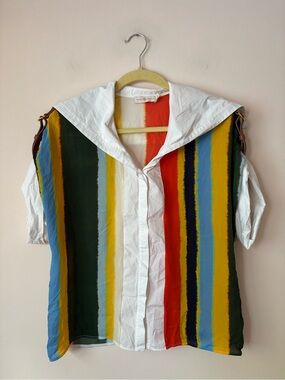 Tory Burch Striped Bullton Down Silk Blouse 6